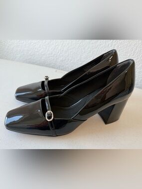 Anne Klein "Lexington" Black Patent Leather Block Heel